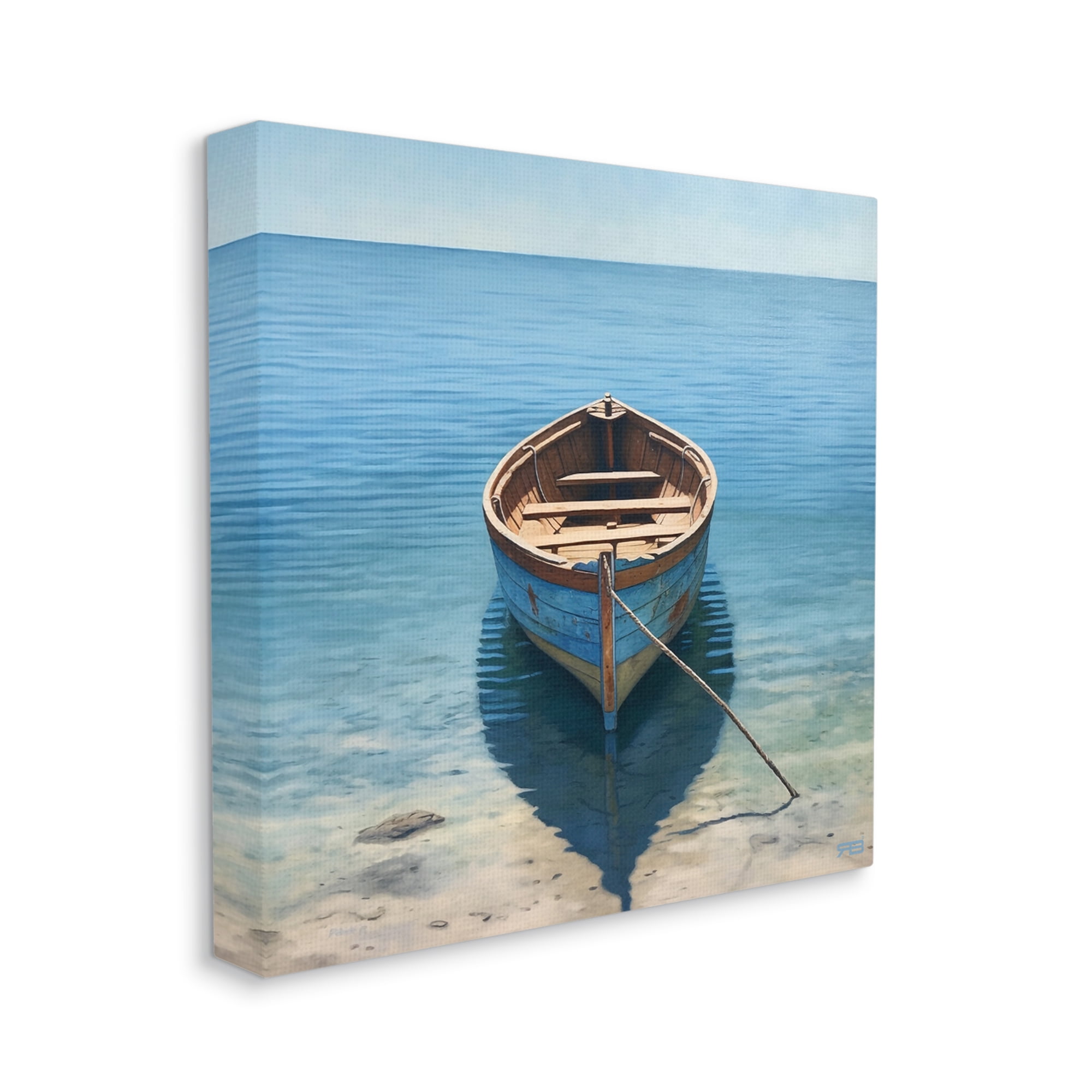Stupell Industries Rowboat on Calm Shore Transportation Painting Gallery Wrapped Canvas Art Print Wall Art, 24 x 24