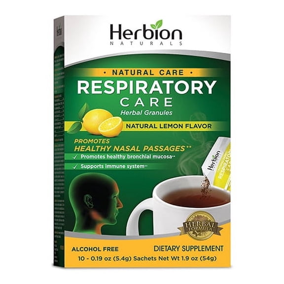 Herbion Naturals Respiratory Care Herbal Granules Sachets, Lemon Flavor - 10 ea, 1.9 oz, 2 Pack