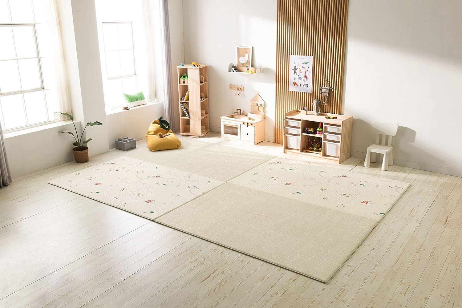 Parklon Ultra-Soft Cushioned Baby Play Mat (Around Town + Fabric Beige, One-Piece, Reversible, Water Resistant, Medium)