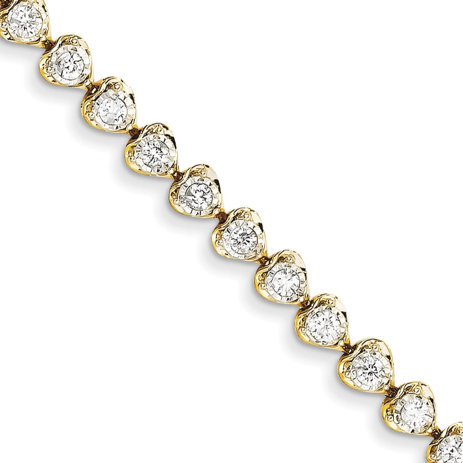 Jewelrypot 14k Yellow Gold Diamond Heart Link Tennis Bracelet. Carat