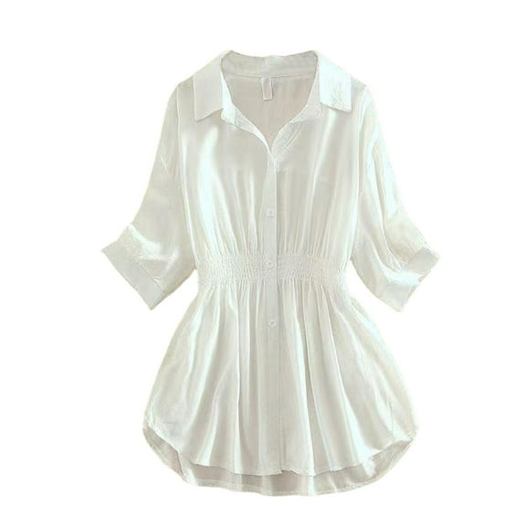 QYZEU Cute Tops for Women Trendy Summer Womens Shirts for Leggings Short Sleeve Summer Slim Temperament Shirt Woman Dress Shirt Work Fall 2024 Teen Girl Clothes White XL