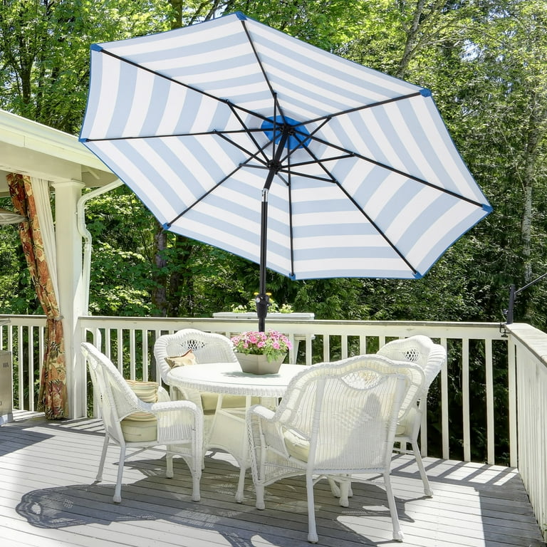 blue striped patio umbrella cheap Blissun 9' Outdoor Umbrella, Patio Umbrella, Outdoor Table Umbrella, Market with 8 Sturdy Ribs, Push Button Tilt and Crank (Blue and Green) : Patio, Lawn & Garden Featuring a convenient crank mechanism Italian 6' Patio Umbrella -