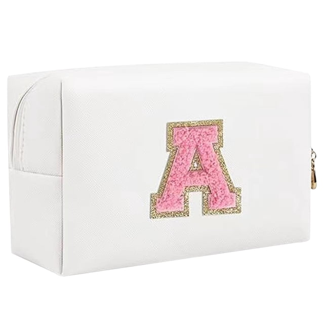 Bolsa de cosméticos con letras de chenilla organizador de maquillaje de gran capacidad bolsa de almacenamiento con cremallera estuche organizador de cosméticos para mujeres y niñas