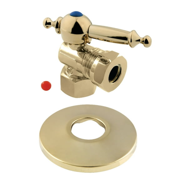Kingston Brass CC44102TLK 1/2" FIP x 1/2" or 7/16" Slip Joint Quarter-Turn Angle Stop Valve with Flange, Polished Brass