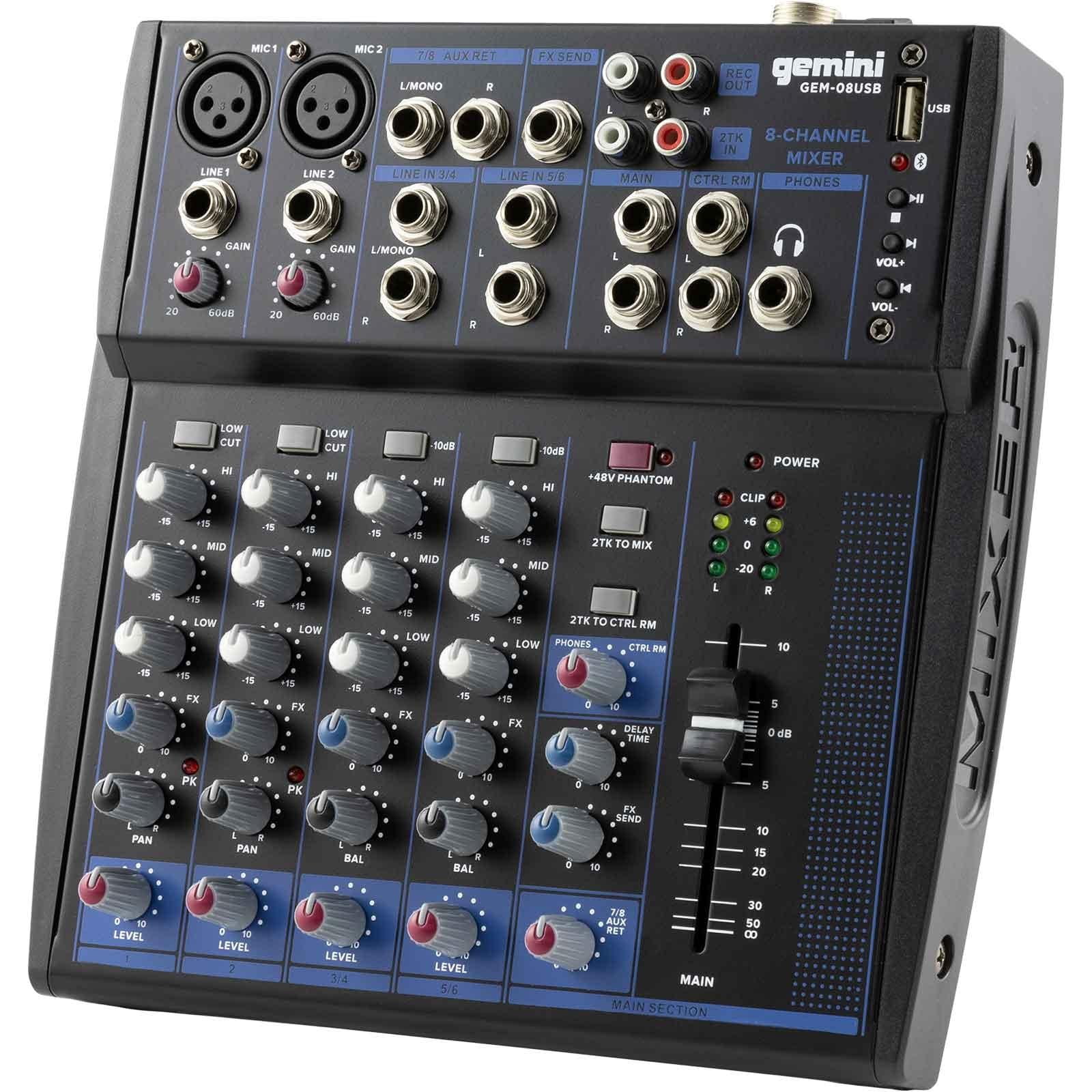Gemini GEM-08USB 8 Channel Podcast USB Mixer with Cables Package