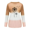 thumbnail image 2 of TWZH Women Dandelion Print Colorblock Splicing Long Sleeves Pullover T-shirt Tops, 2 of 3
