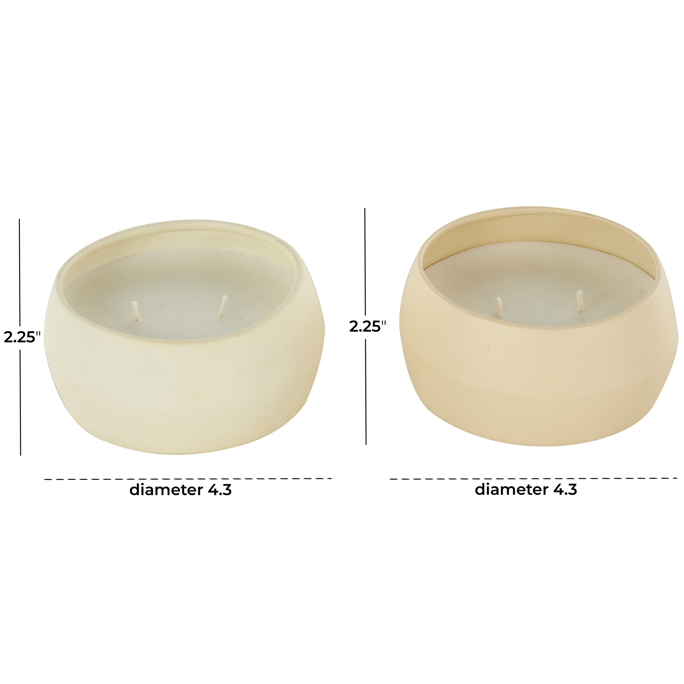 DecMode 2 Holder Beige Metal Fresh Cotton / White Tea & Ginger Scented Textured 9oz 2 Wick Candle with White Wax, (Set of 2)