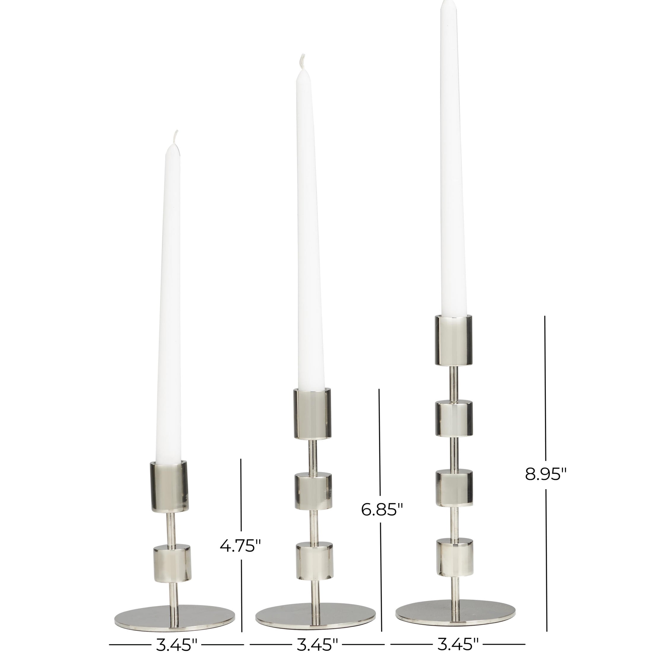 DecMode 3 Candle Silver Aluminum Metal Abstract Floating Block Candle Holder with Rounded Bases, Set of 3