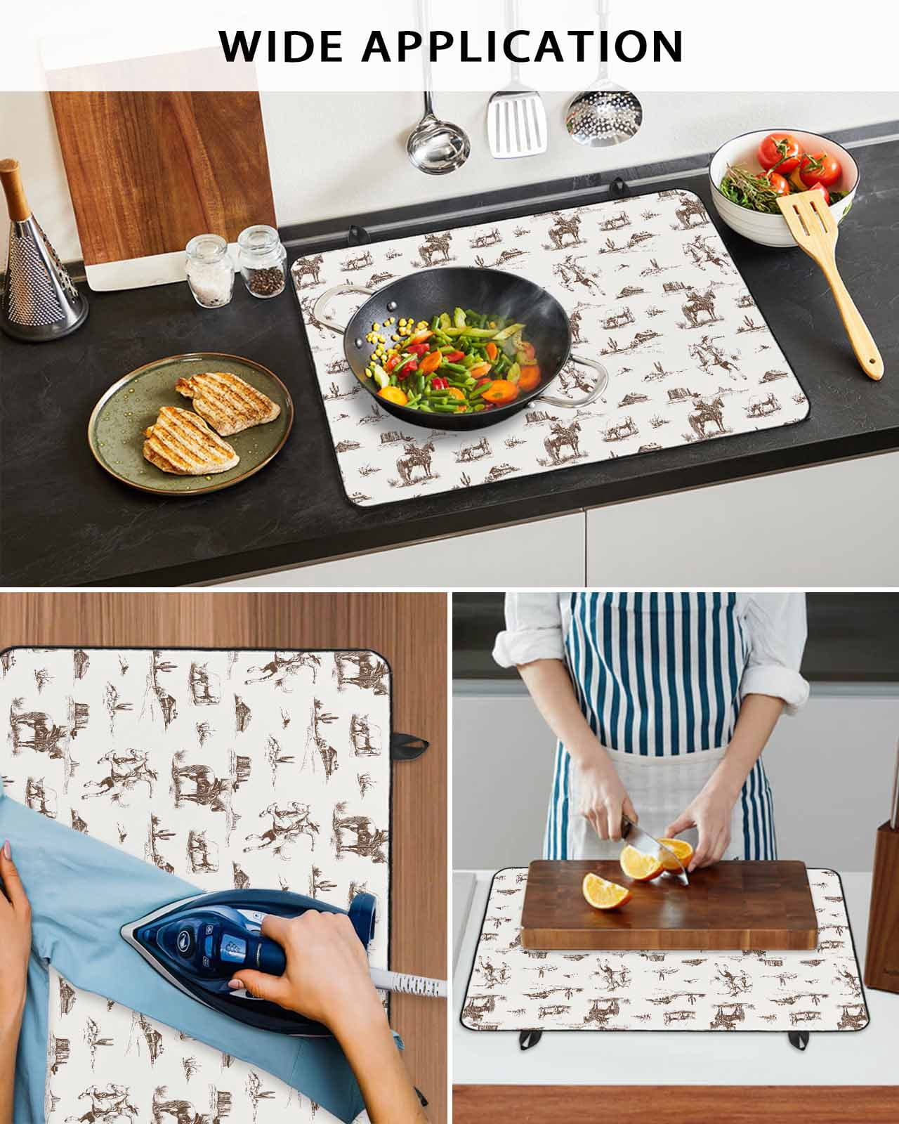 nqOlkjepod Large Induction Cooktop Protector Mat 24"x21", Brown Western Cowboy Stove Top Covers for Electric Stove, Farmhouse Vintage Ethnic Art Stove Burner Cover Mats, Glass Top Stove Cover