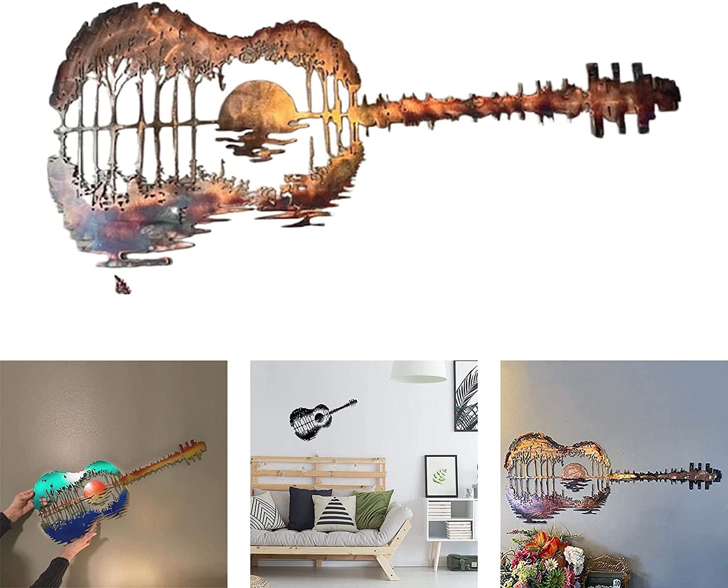 Abstract Guitar Sculptures Ornament Metal 40*20cm Guitarist Art Wall Sculptures for Guitar Lover