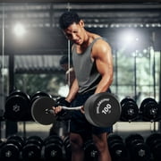 Philosophy Gym Rubber Fixed Barbell, 100 LB Pre-Loaded Weight EZ Curl Bar for Strength Training & Weightlifting
