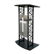 FixtureDisplays® Truss Podium Metal Pulpit Church Podium Conference Pulpit Event Lectern Cup Hold with Cross Decor 18353+1803-CROSS