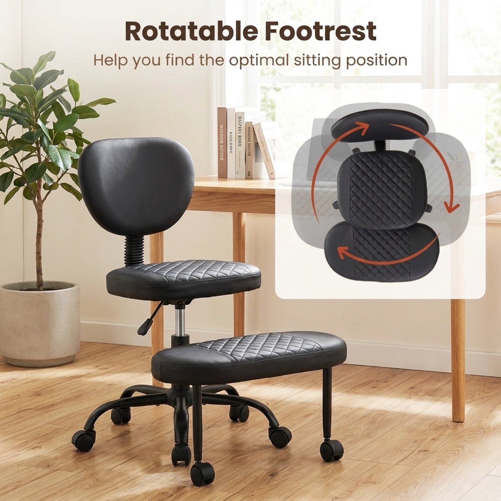 Furnibear Ergonomic Cross Legged Office Chair with Height-Adjustable Seat for Home Office Study Desk Computer Task, Black