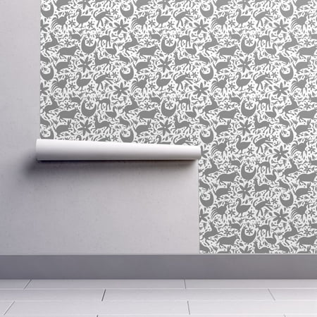 Peel-and-Stick Removable Wallpaper Grey Festive Otomi Nature Animals Mexico
