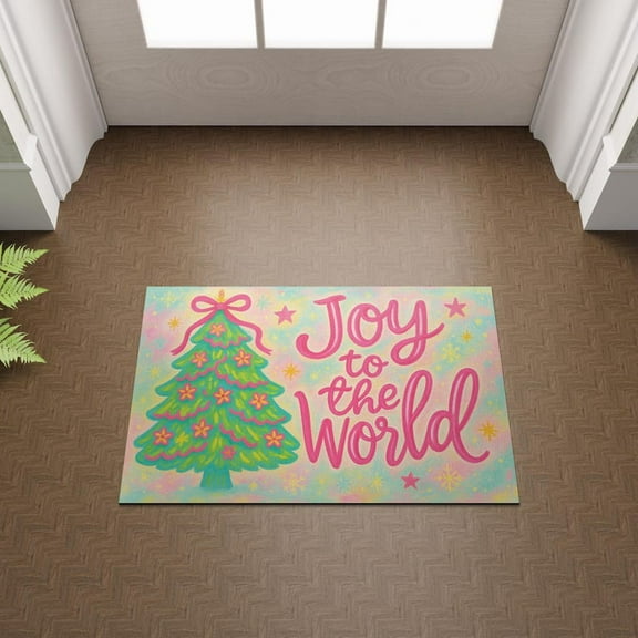 TiniDecor Joy to the World Christmas Doormat 18"x30" Pastel Holiday Entry Mat, Front Porch Decor