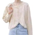 thumbnail image 3 of Slatcetga Open Front Short Sweater Hollow Out Button Down Pure Color Thin Women Knitted Sweater Outwear for Spring Early Autumn Apricot Free Size, 3 of 8