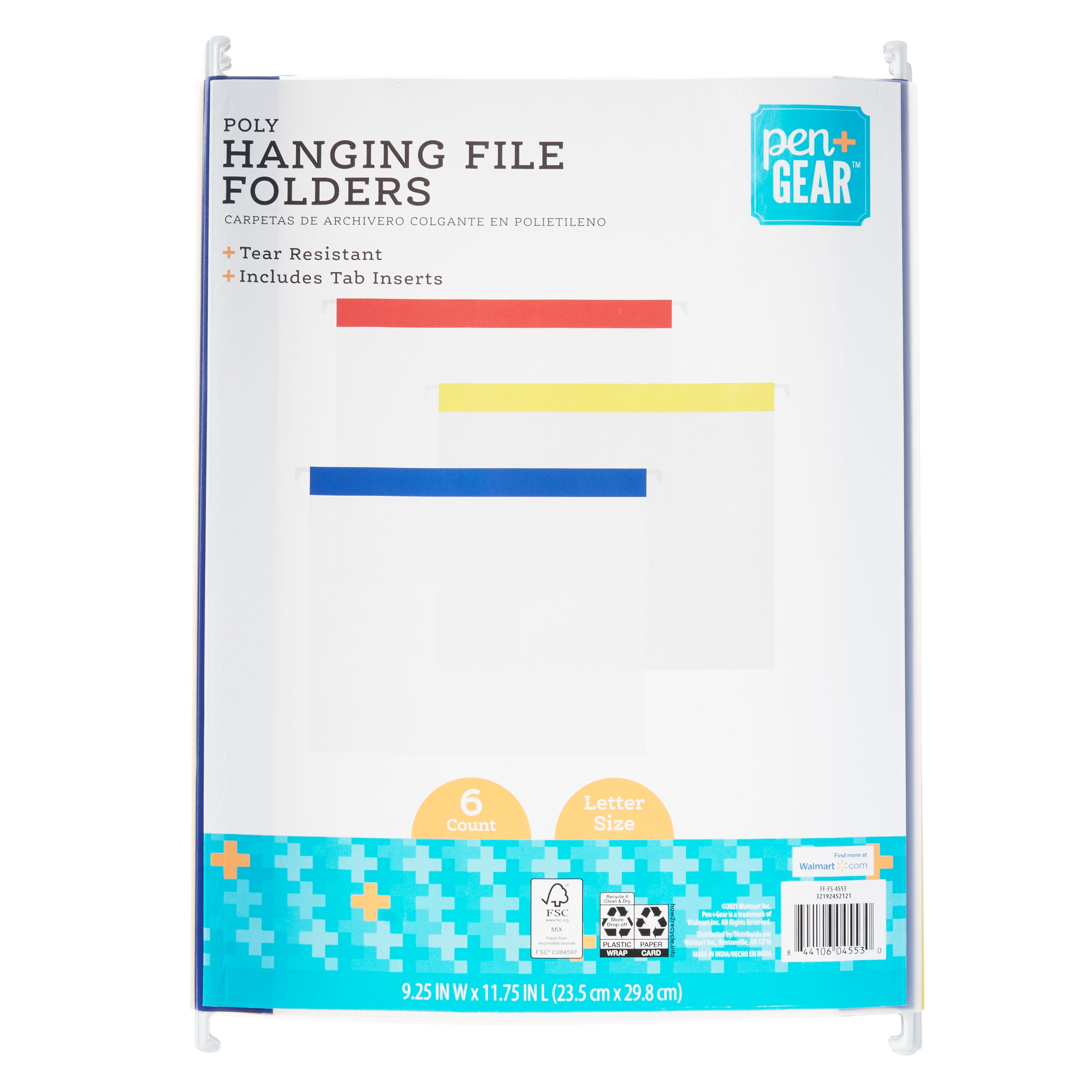 Pen+Gear Poly Hanging File Folders, 6 Count