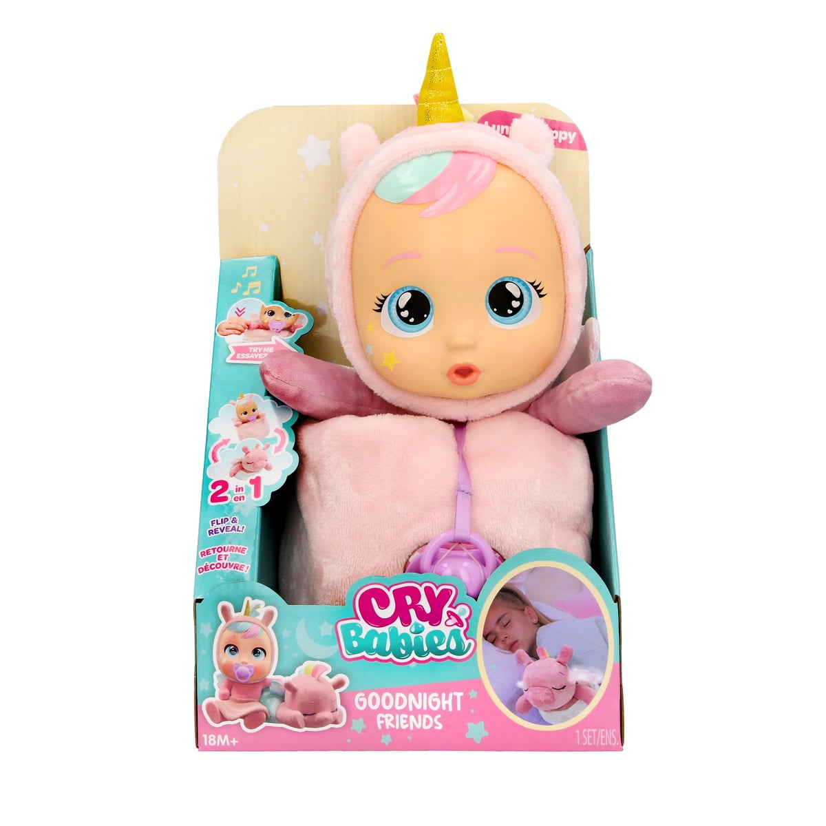Cry Babies Goodnight Friends Luna & Poppy 11.8" Sleepy Time Baby Doll, light up wings, lullabies & baby sounds