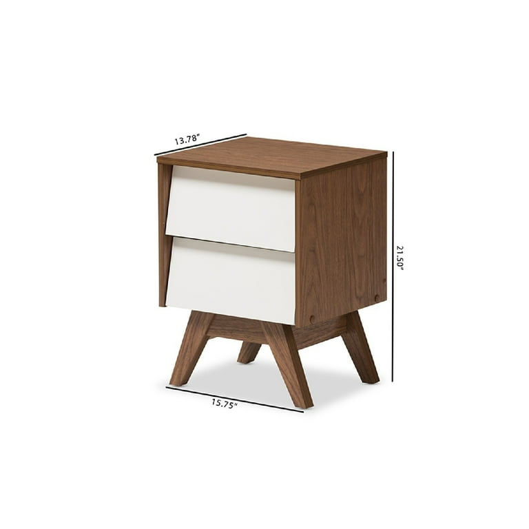 Baxton Studio Hildon Mid-Century Modern White and Walnut Wood 2-Drawer Storage Nightstand Baxton Studio Hildon Mid-Century Modern White and Walnut Wood 2-Drawer Storage Nightstand