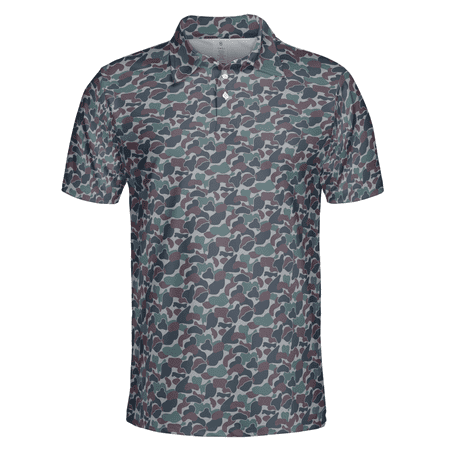 Green Camo Polo Shirt for Men Short Sleeve Outdoors Fishing Hunting Golf
