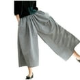 thumbnail image 4 of FRSASU Women's Fashionable and Comfortable Cotton Linen Pants Elastic Waist Plaid Wide Leg Capri Pants, 4 of 4