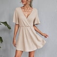 thumbnail image 3 of Bigersell Robes de Soirée pour Femmes 2023 Robe à Col en V pour Femmes Mode Décontractée à Enfiler Manches Courtes Couleur Ample Taille Mi-Haute Robe Grande Taille pour Femmes Effet Portefeuille, Style 13186, Beige TP, 3 of 8