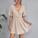 thumbnail image 2 of Vestido de cintura media suelto de color de manga corta con cuello en V para mujer Fridja qw6841, 2 of 8