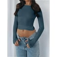 thumbnail image 2 of Womens Long Sleeve T Shirts Basic Scoop Neck Crop Tops Casual Slim Fitted Clothes Thermal Tee, 2 of 6