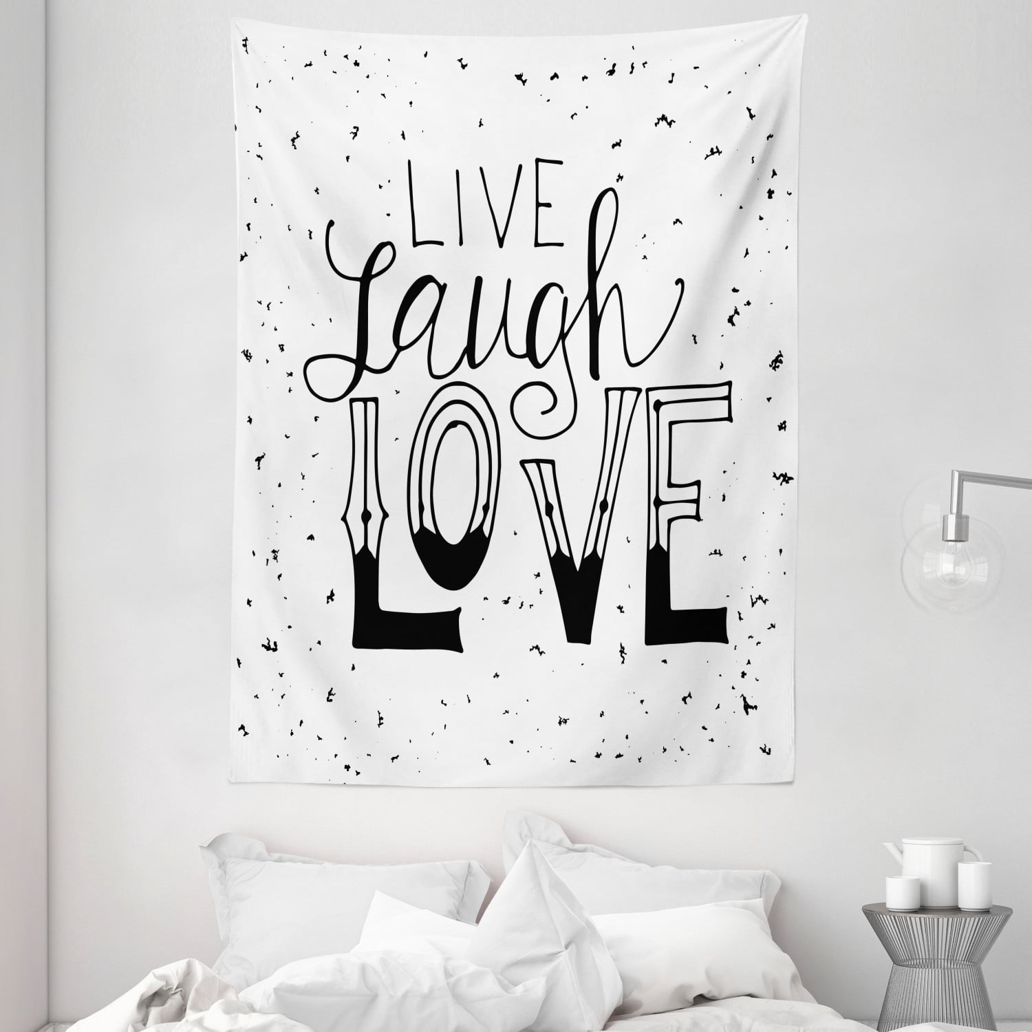 Live Laugh Love Decor Tapestry, Quote Hand Drawn Typographical Artistic ...