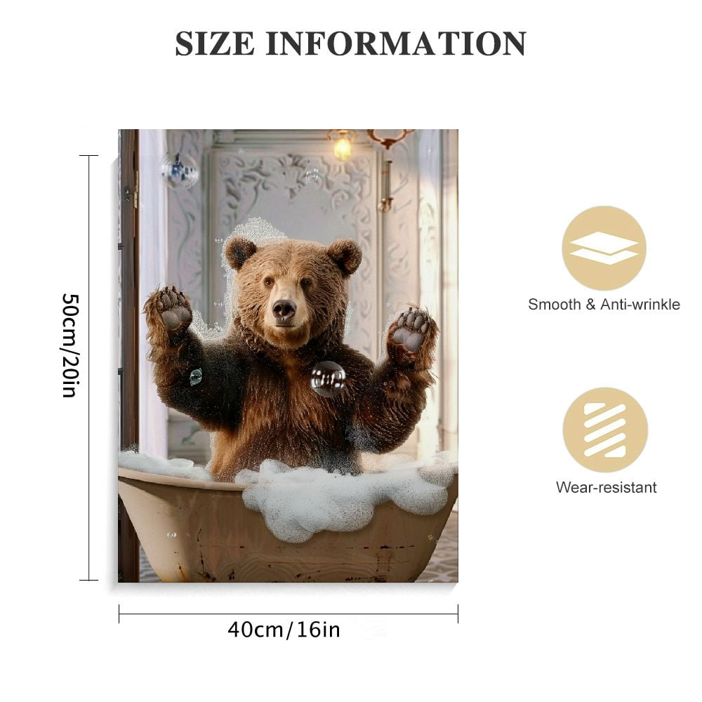 ARISTURING Funny Bear Bathroom Wall Art Bear Bathroom Pictures Wall Decor Farmhouse Bear Canvas Painting Bear in Bathtub Framed Artwork Ready to Hang