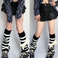thumbnail image 3 of White Calcetines góticos Punk hasta la rodilla para mujer, calentadores de piernas a rayas de punto con calavera y hueso, 3 of 5