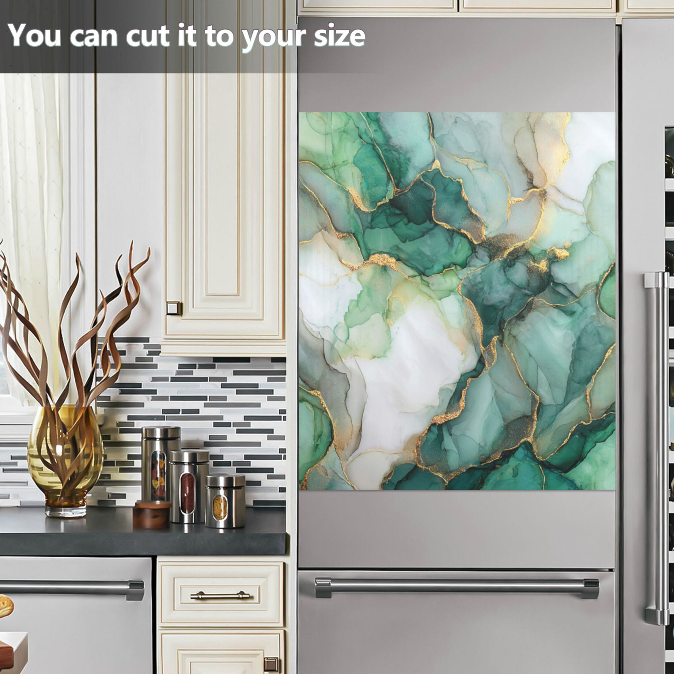 Dishwasher Magnetic Refrigerator Magnet Cover Sticker Home Decorative 23"x26" Golden Green Marble Crack