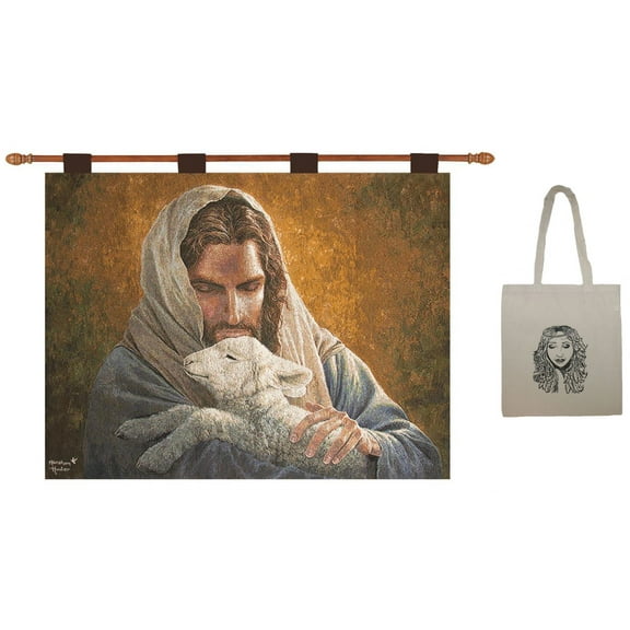 Lost But Found Inspirational Tapestry Wall Hanging 36" X 26" & Angel Tote Bundle Set, Jesus