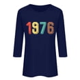 thumbnail image 2 of Uootdi Hauts pour Femmes Manches 3/4 Col Rond Imprimé Arc-en-Ciel Rétro 1976 Coupe Décontractée T-Shirts Nostalgiques d'Été Cadeau, 2 of 4