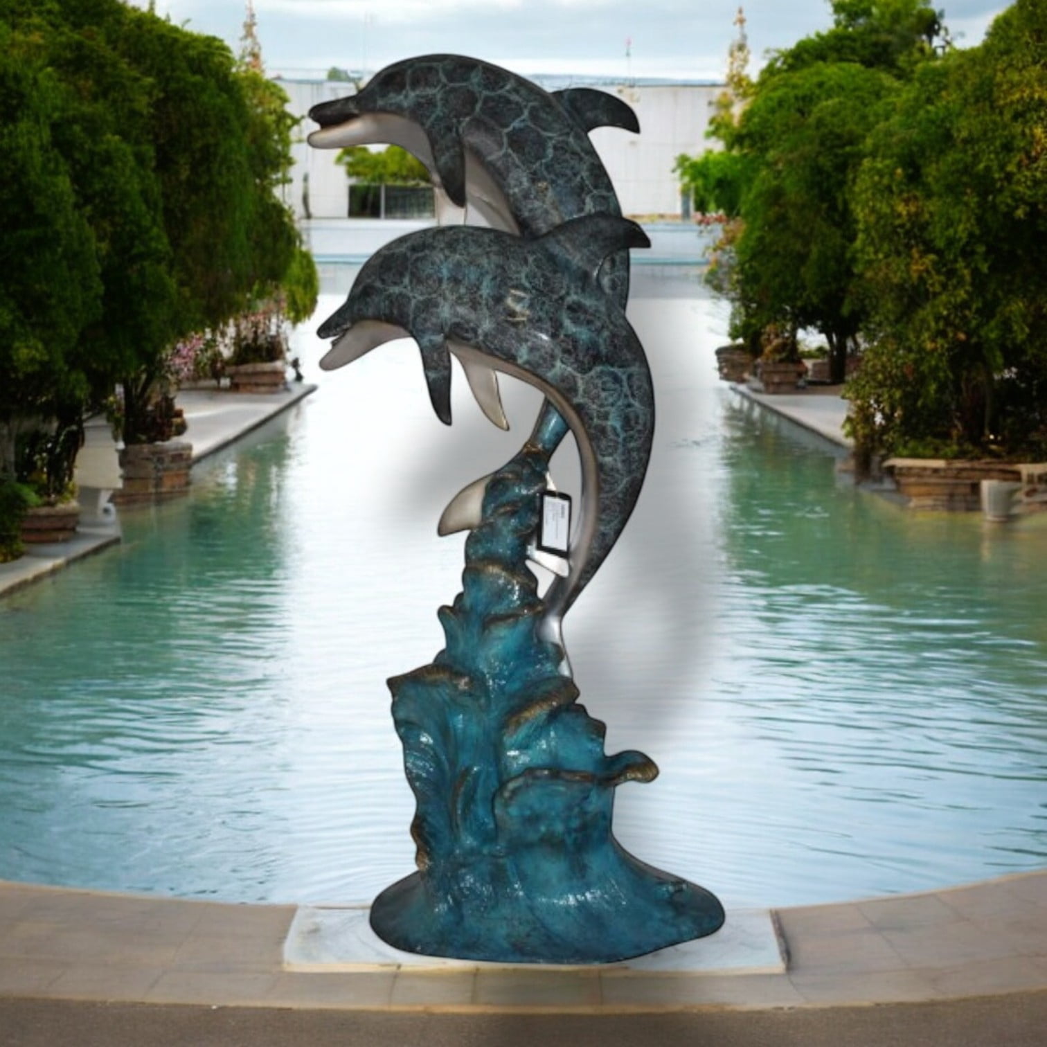 Nifao Two Dolphins Outdoor Fountain Statue, Bronze Garden Water Feature Sculpture for Patio & Yard – Garden Outdoor Decor Sculpture, 22"L x 12"W x 46"H