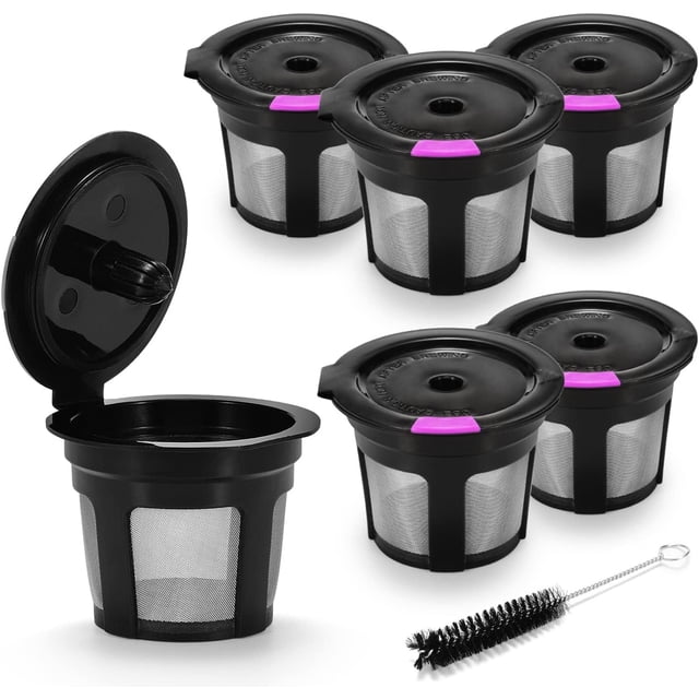 Reusable K Cups for Keurig, 6-Pack Refillable Coffee Filter Pods for Keurig 1.0 and 2.0 Brewers with Cleaning Brush