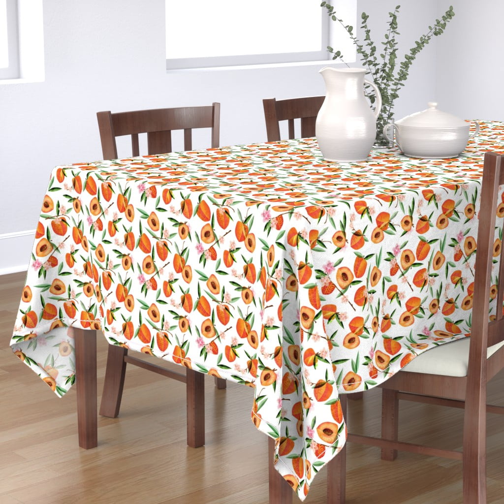 Table Runner Fruit Peach Blossom Branches Orange Green Words Cotton Sateen 