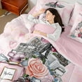 thumbnail image 4 of Castle Fairy Paris Eiffel Tower Bedding Comforter Set 7pcs for Girls,Valentine's Day Floral Rose Queen Bedding Sets Super Cozy,Romantic Gradient Marble Queen Sheet Sets,Lightweight Room Decor, 4 of 8
