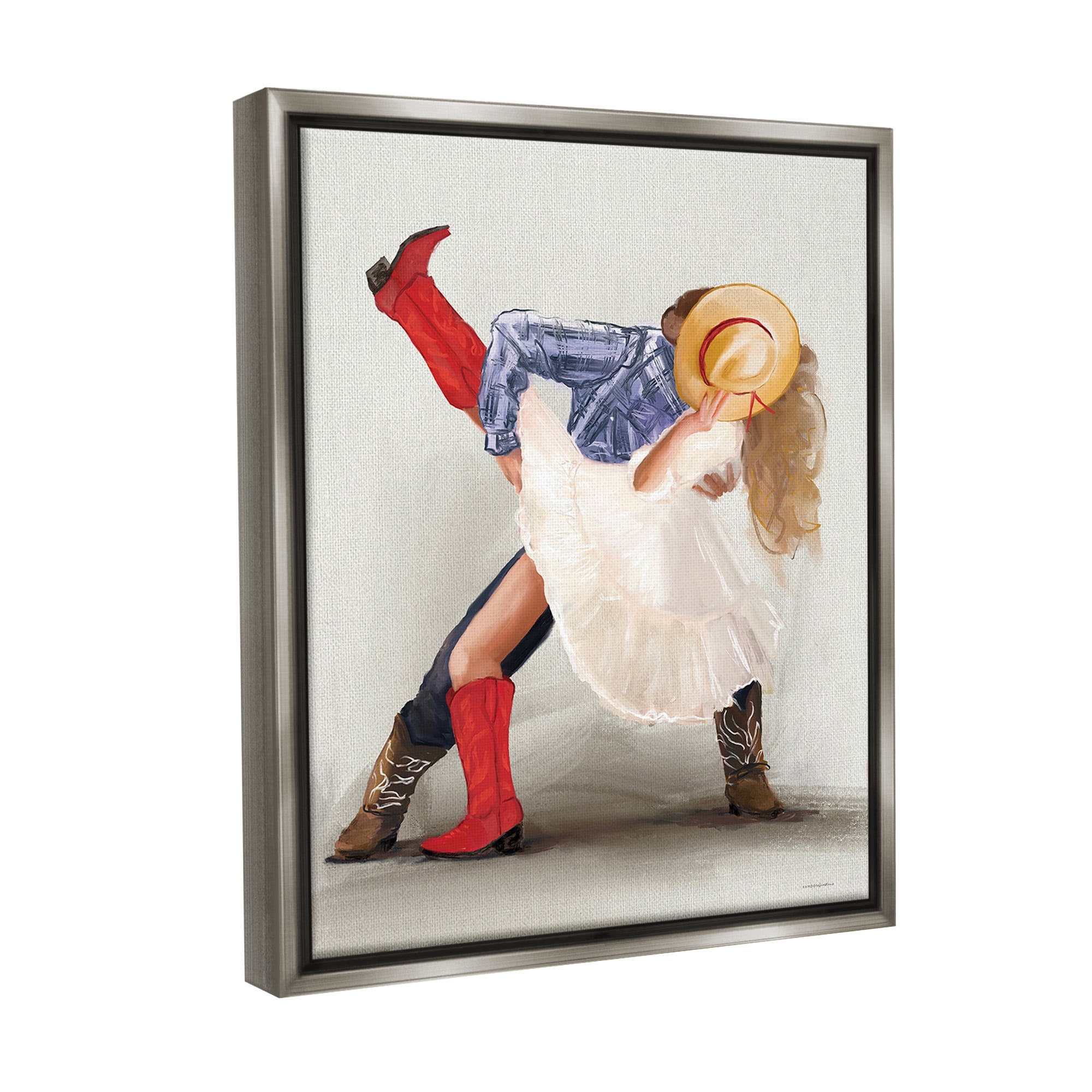 Stupell Industries Southern Couple Kiss Abstract Painting Gray Floater Framed Canvas Art Print Wall Art, 17 x 21