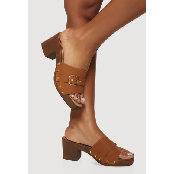 Women's Buckle Detail Single Band Platform Heels