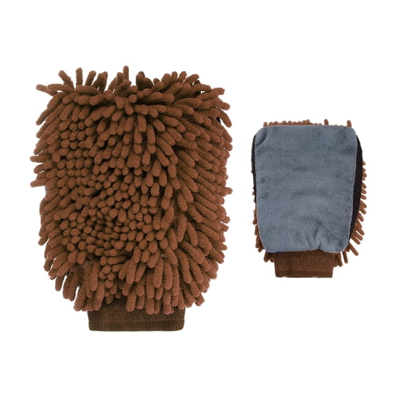 Chenille Microfiber Car Wash Mitts 9.8" x 7.9" Scratch Free Wash Gloves Absorbent Double Sided Plush Cleaning Drying Mitts for Car Washing Home Clean, Brown