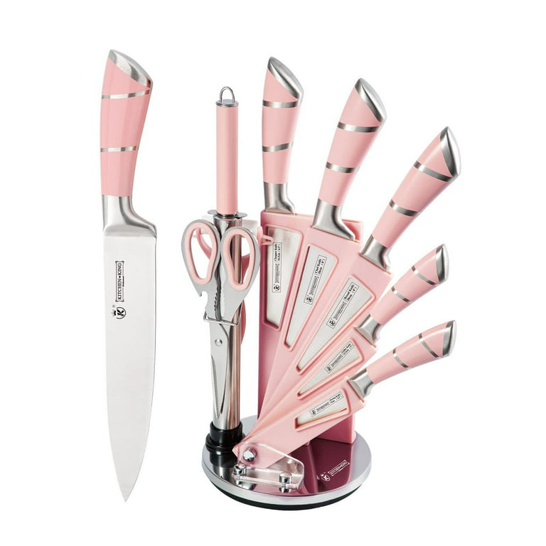 Kitchen Knife Set, 9-Piece Red Knife Set with Acrylic Block, Non Stick  Sharp High Carbon Stainless Steel Chef Knife Set with Sharpener for Kitchen