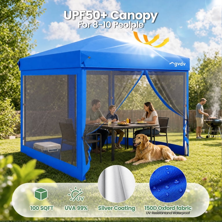 GVDV 10'x10' Canopy Tent with Mosquito Net, Zippered Doors