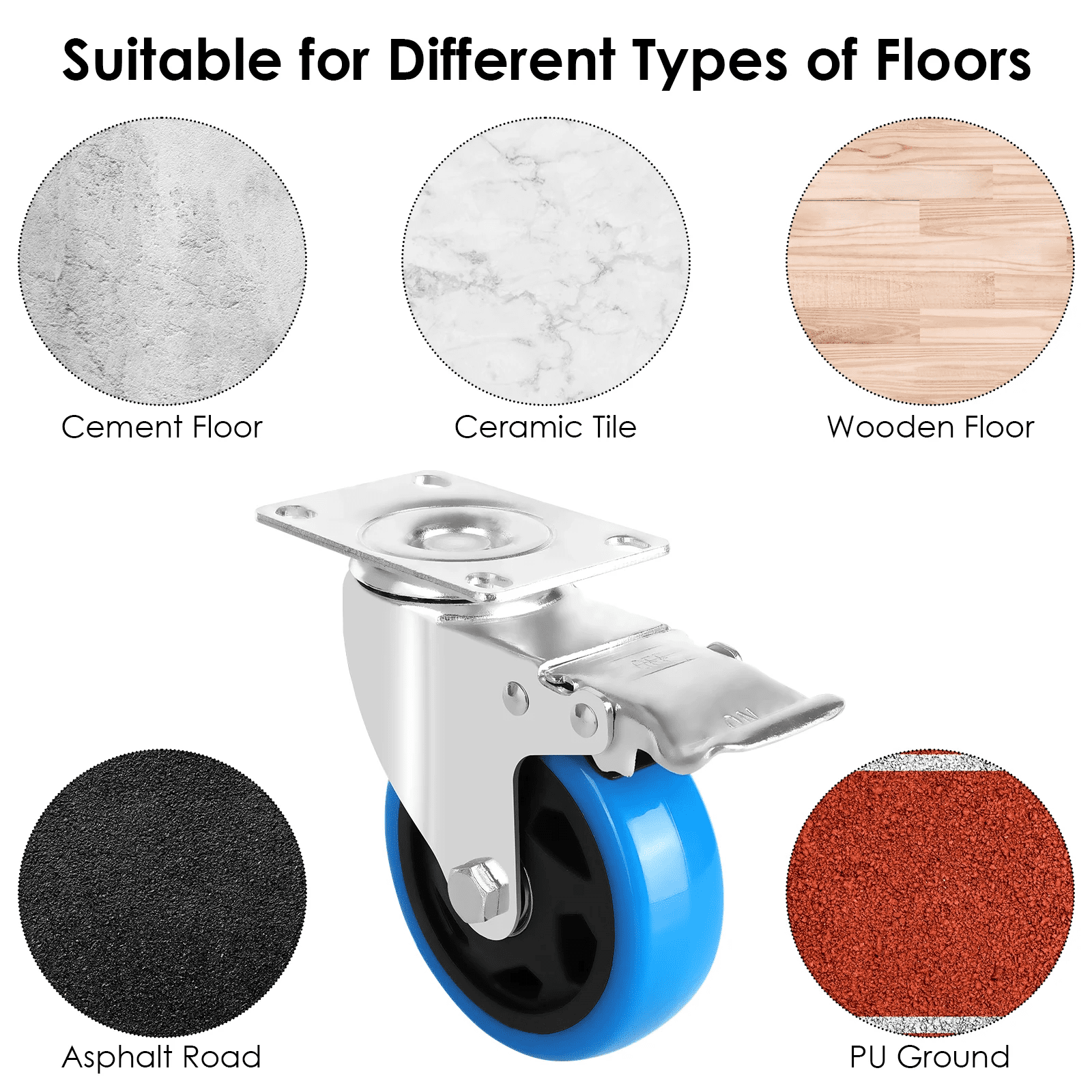 TLGREEN 4pc 4 inch 360° Swivel Caster Wheels with Brakes, 1322lbs Capacity, Polyurethane, for Office Chair & Industrial Use