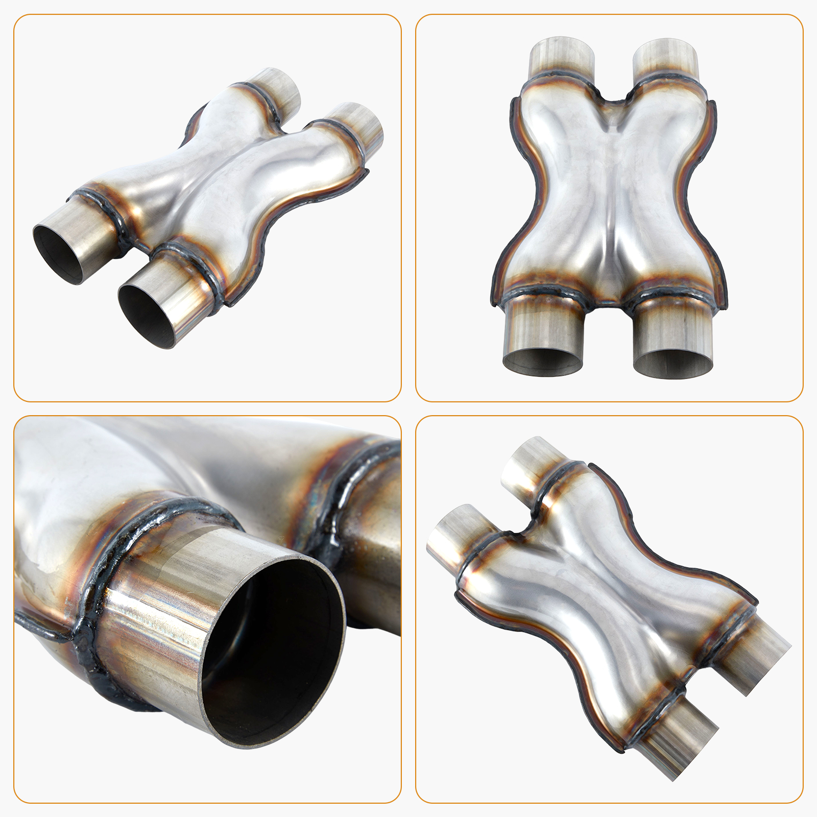 Exhaust X Pipe, Universal 2.5" Dual Inlet/Outlet Stainless Steel Crossover X Pipe 12" Long