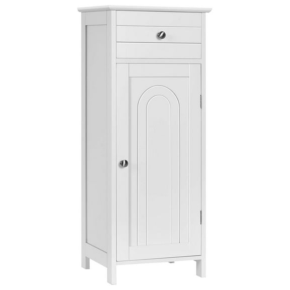 WDZS Bathroom Floor Cabinet, Wooden Side Storage Organizer, Free-Standing Single Door Floor Storage Cabinet with Large Drawer & 2 Adjustable Shelves for Living Room Kitchen (White)
