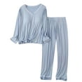 thumbnail image 2 of Roncen Women's Pajama Set with Built-in Bra, Soft Modal V-Neck Long Sleeve Shirt & Pants, Comfortable 2-Piece Loungewear, 2 of 6