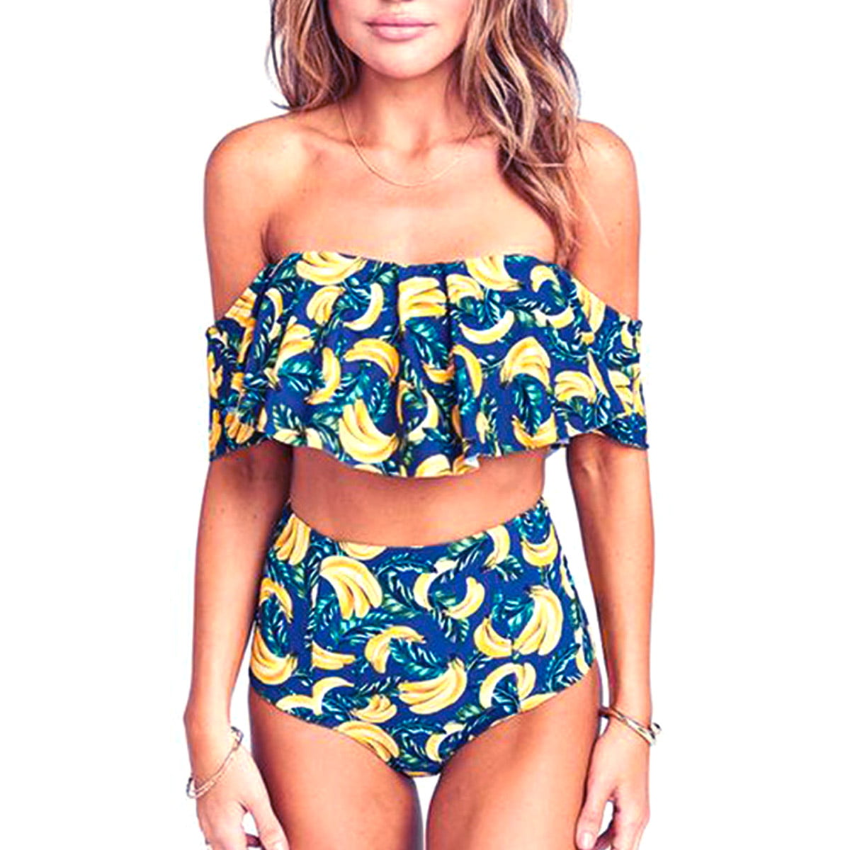 Thenxin Swimsuits for Women Dinosaur Print Two Piece Bathing Suits Flounce Ruffled Top with High Waisted Bottom Tankini
