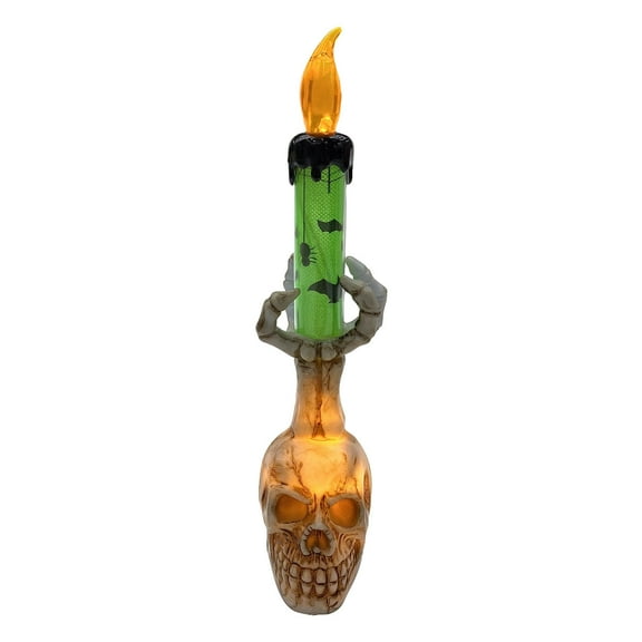 JIhuahe Halloween Candle Holder with Realistic Flame Effect, Spooky LED Flickering Light for Ghost Party Decor, Lightweight Haunted House Supply, Battery Operated Candle Stand,Green