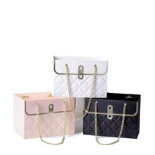 3 PCS Festivals Party Flower Paper Box Bouquet Storage Bucket Florist Bag Handbag Flower Bouquet Wrapping Basket Florist Packaging Box With Metal Chain Wedding Party Gift Bag Valentine's Day Gift